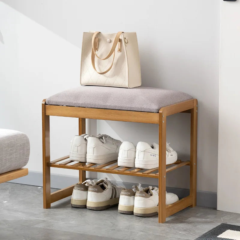 Bancă Pantofar din Bambus cu Șezut – Organizare Elegantă